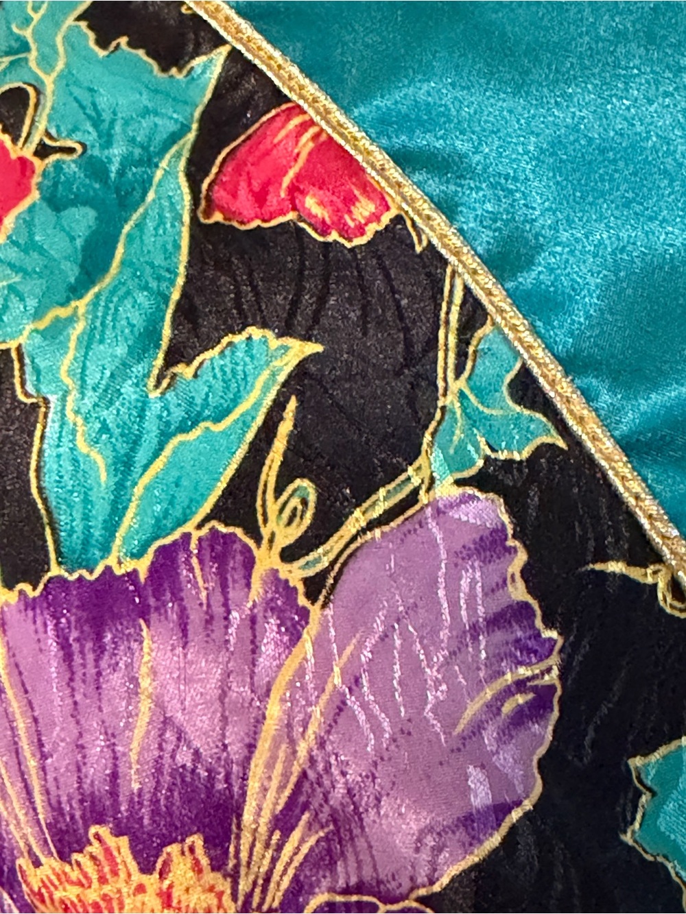 Vintage Interludes by Cira Oriental Floral Poppies Satin Dressing Gown Robe Sz M - Picture 6 of 12